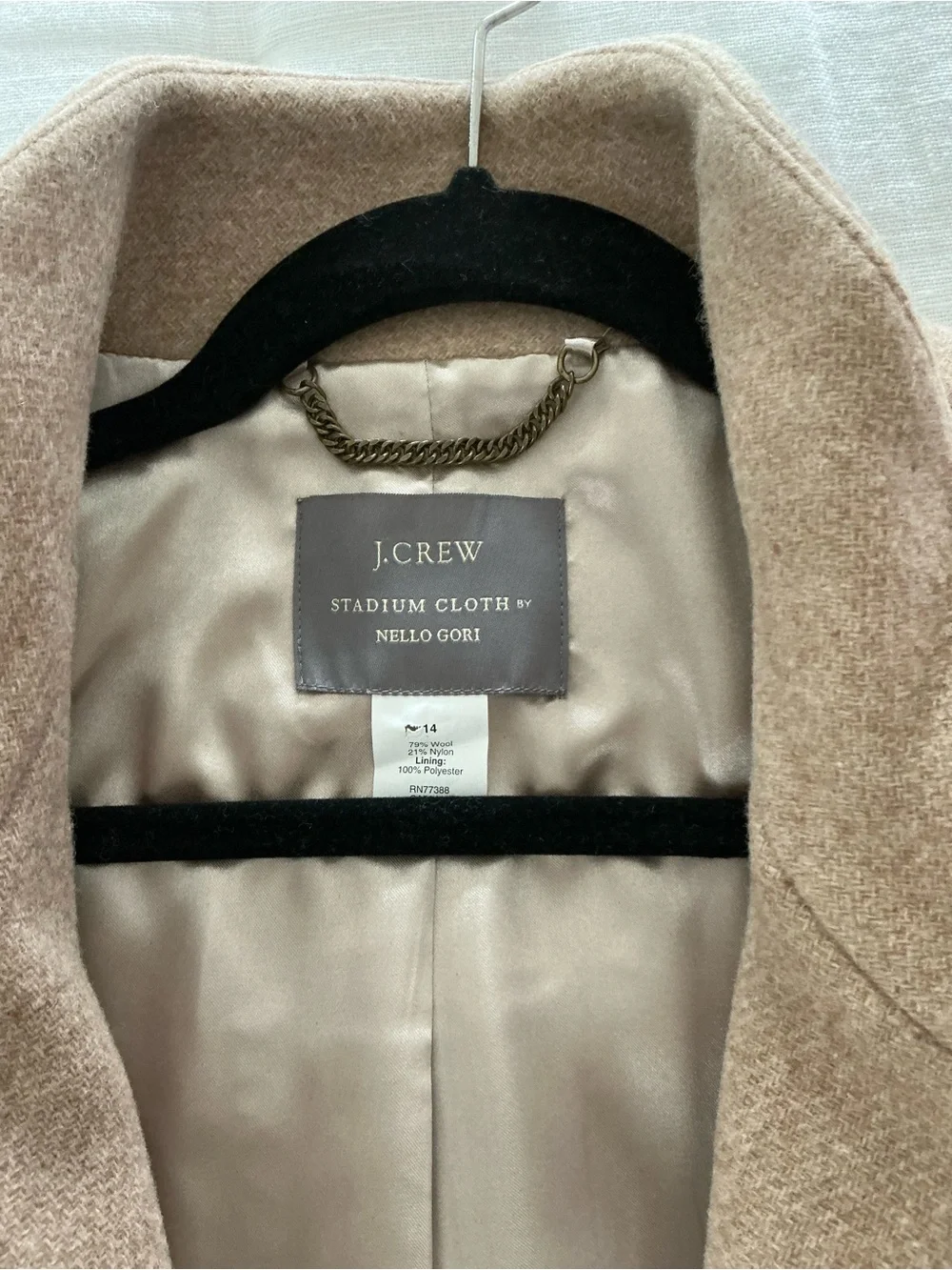NWOT J. Crew stadium cloth Wool Blend Stand-Collar Coat in Camel size 14.